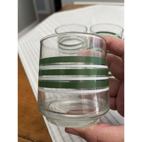 Set of 7 - Vintage 1970’s Green & White Striped 3” Rock Juice Glasses - Picture 9 of 9